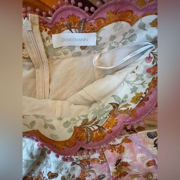 Zimmermann Laurel Pink White Linen Scalloped Floral Shorts Belt Size AU 3 US 10 - Picture 8 of 11